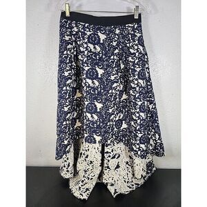 Anthropologie Sachin & Babi‎ Vespertine Navy Blue Jacquard High Low Skirt Size 6